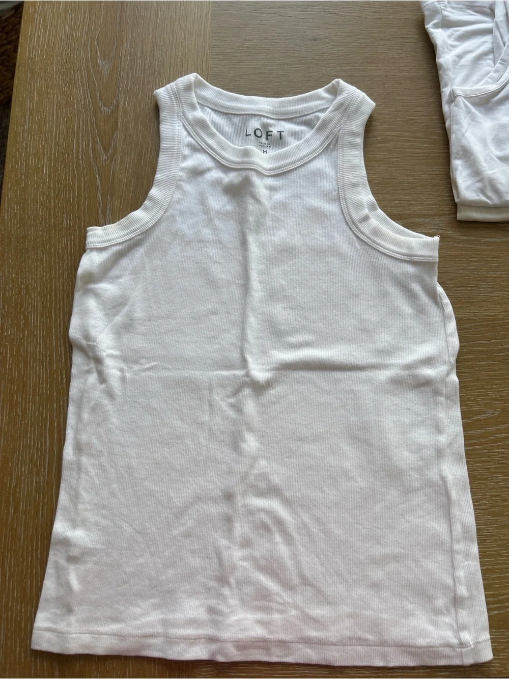 LOFT White Ribbed Tank with Racerback Style - Picture 1 of 5